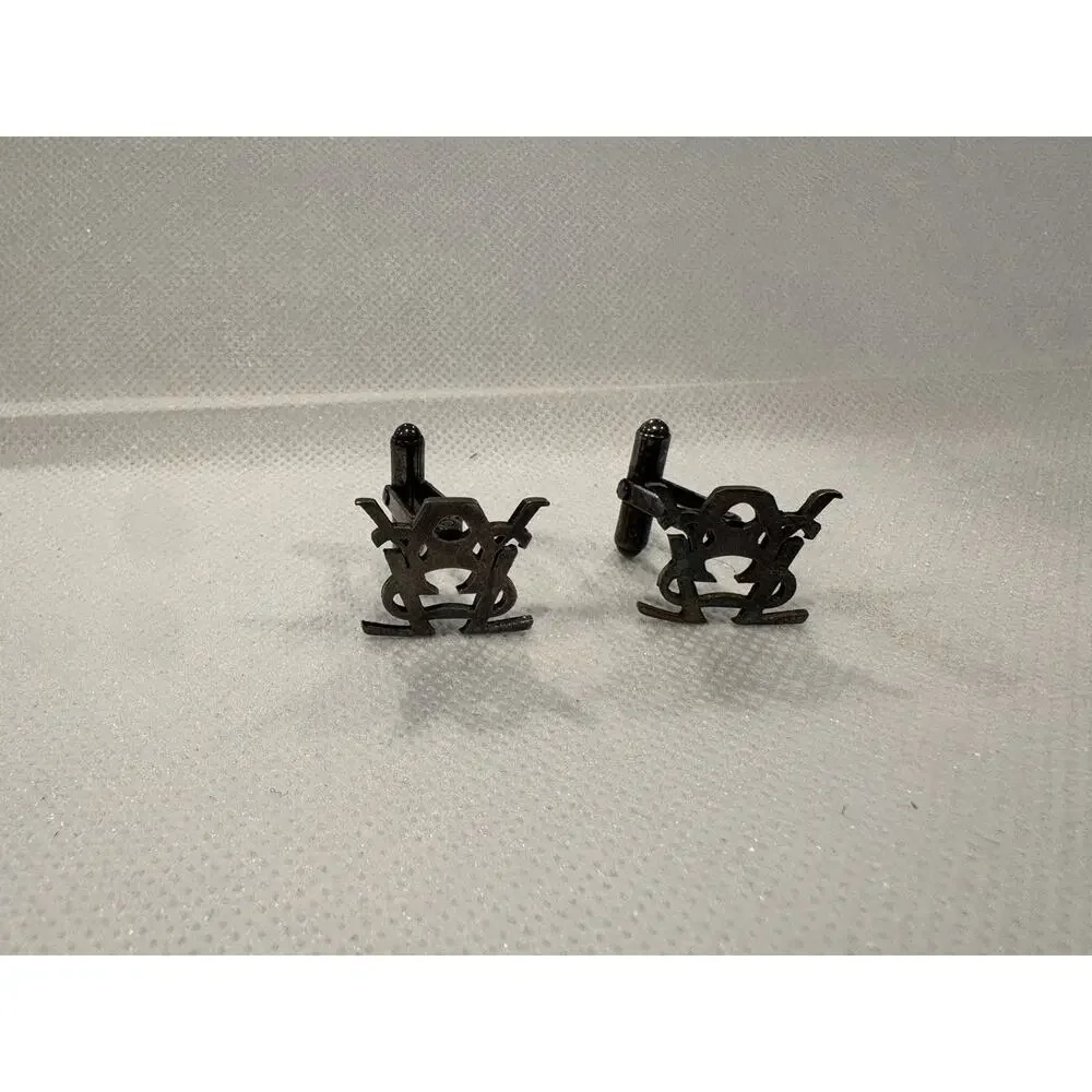 Yves Saint Laurent YSL Monogram Gunmetal Cufflinks Logo Designer Quiet Luxury